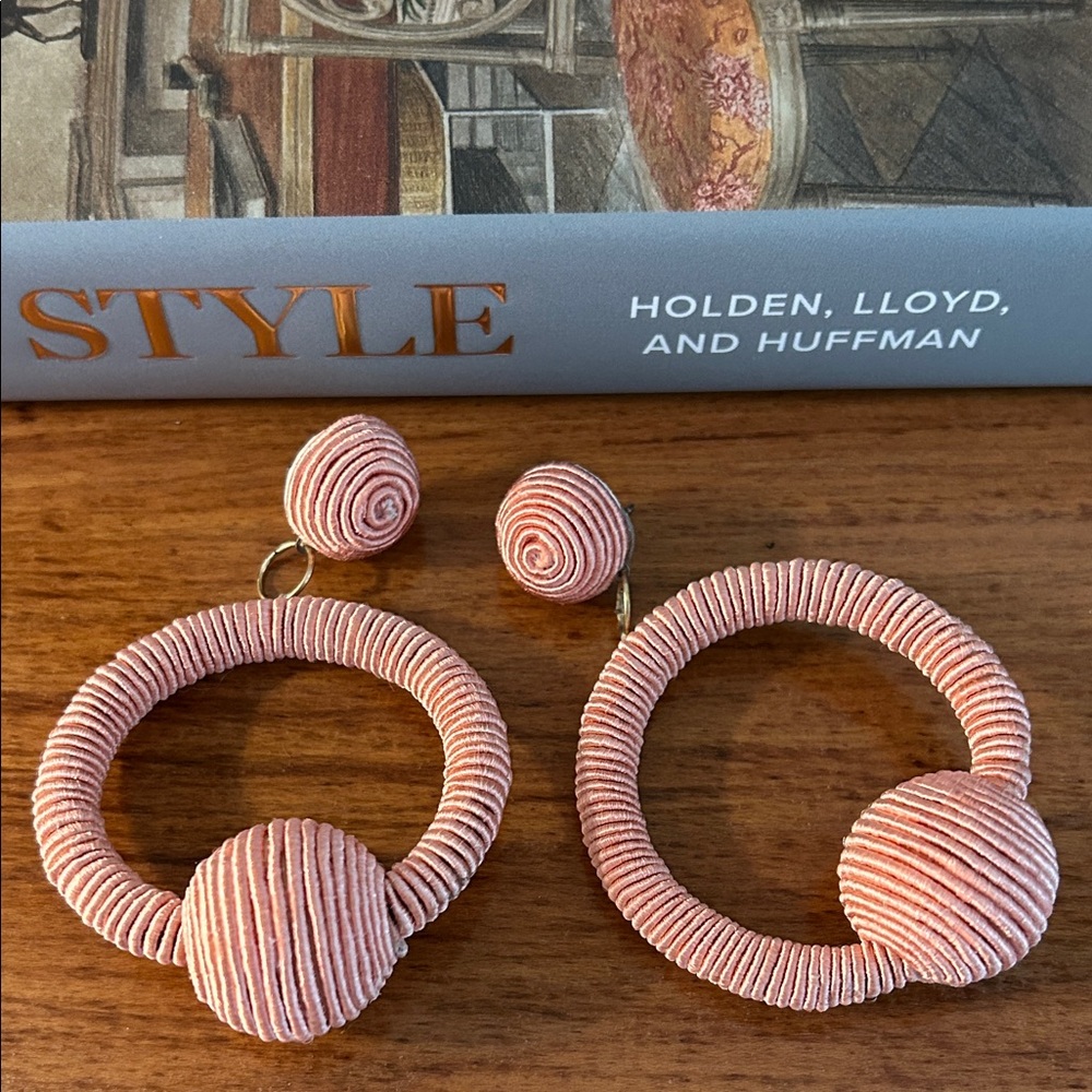 Pink thread hoop Statement Earrings